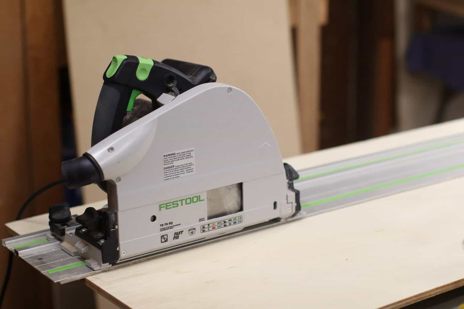 A track saw on a workbench