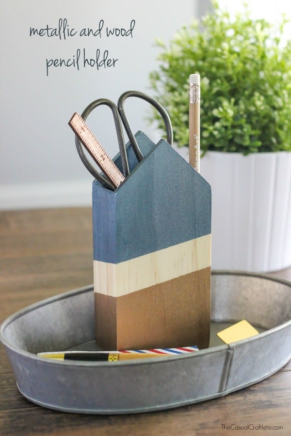 Metallic And Wood Pencil Holder