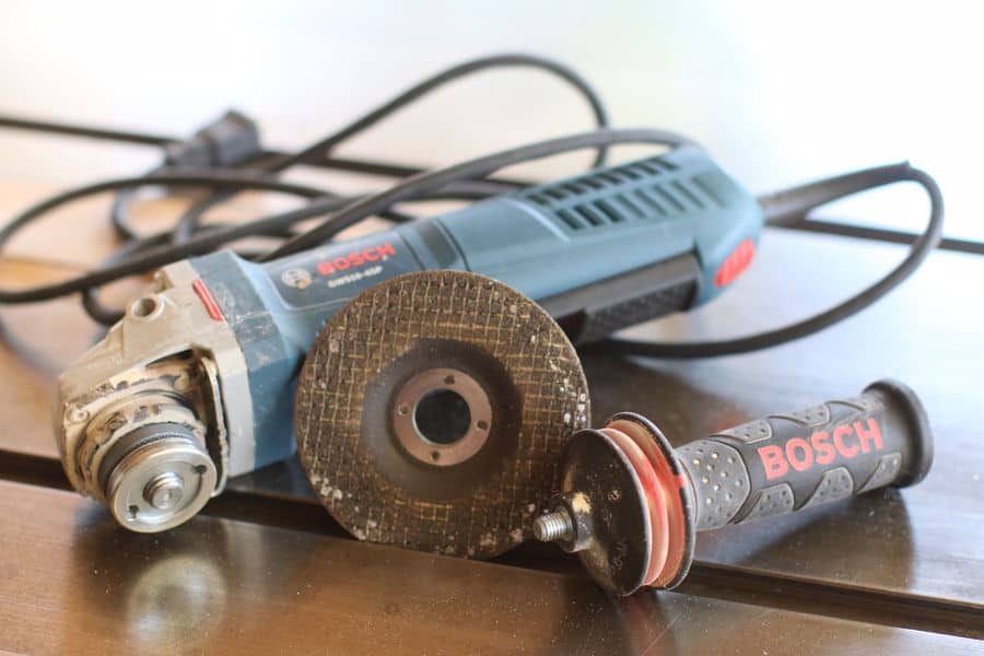 Angle grinder ready to cut chain