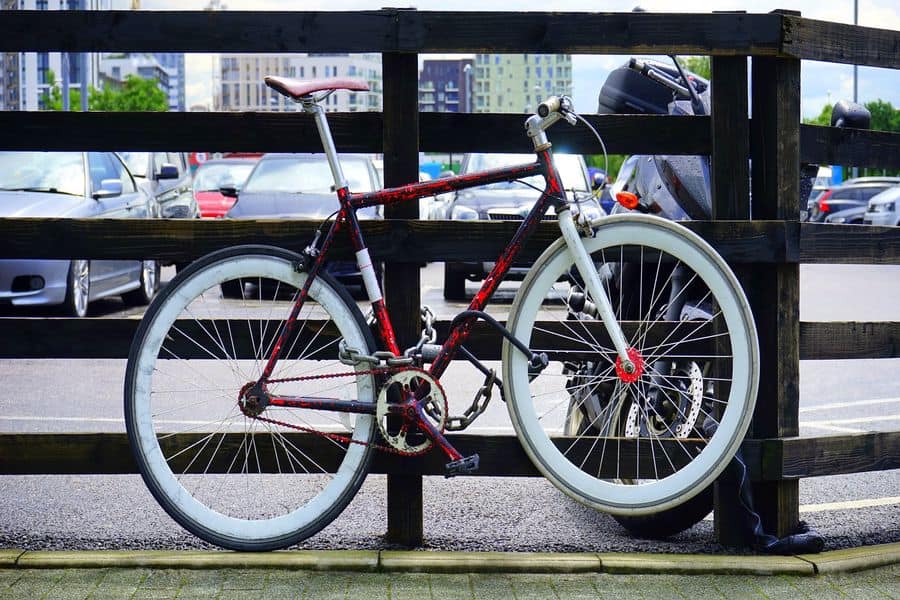 Bike chained in the sidewalk