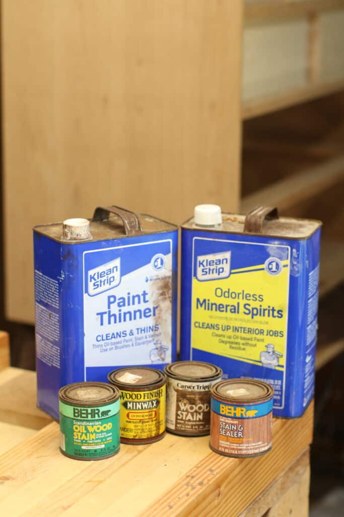 Paint thinner cans and wood stain products